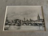 Desen si creioane colorate,Paris, Pod peste Sena, 17x11 cm, semnat indescifrabil, Natura, Tempera, Realism