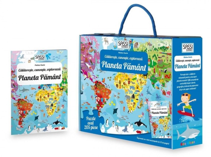 Cunoaste si exploreaza - Puzzle Planeta Pamant in limba Romana (205 piese) PlayLearn Toys