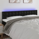 VidaXL Tăblie de pat cu LED, negru, 200x5x78/88 cm, piele ecologică