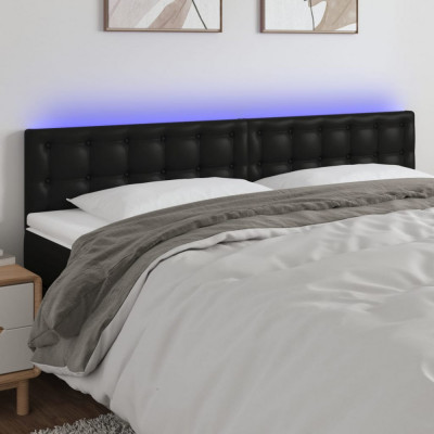 vidaXL Tăblie de pat cu LED, negru, 160x5x78/88 cm, piele ecologică foto