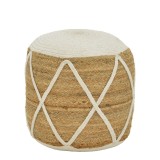 Cumpara ieftin Taburet-pouf Maroc Inart din iută &icirc;n nuanță Naturală și albă D40x45cm