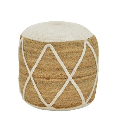 Taburet-pouf Maroc Inart din iută &amp;icirc;n nuanță Naturală și albă D40x45cm foto