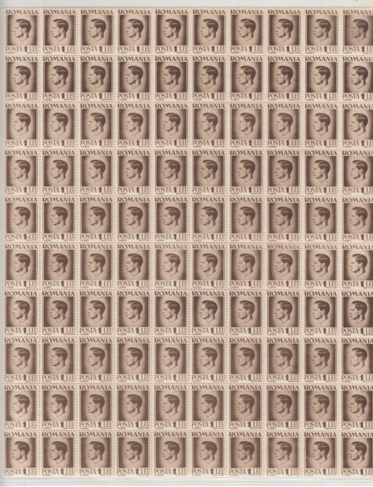 ROMANIA 1945/47 LP 187 REGELE MIHAI I UZUALE HARTIE ALBA VALOAREA 1 LEU SEPIA COALA 100 TIMBRE STARE MNH