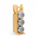 Raft magnetic pentru condimente &ndash; set de scule din bambus &ndash; 7 piese &ndash; 80 x 135 x 275 mm