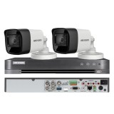 Sistem de supraveghere video Hikvision 2 camere 4 in 1, 8MP, lentila 2.8mm, IR 30m, DVR 4 canale 4K 8MP SafetyGuard Surveillance