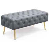 Taburet Monaco, tapitat cu catifea, tip banca, cu picioare metalice, 100x42x41 cm, gri Household NewTrend