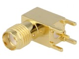 Conector SMA Mamă 90&deg; PCB Aurit 50&Omega;, TE Connectivity