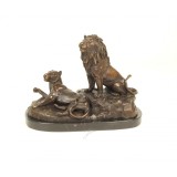 Leul si leoaica-statueta din bronz pe un soclu din marmura YY-39, Animale