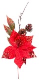 Crenguta decorativa de Craciun cu floare poinsettia rosie, 34 cm