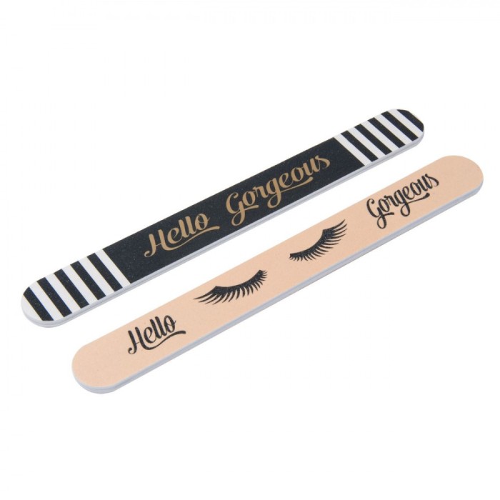 Set Pile Unghii, Hello Gorgeous, Lungime 17.5cm, Bej/Negru, 2 Bucăți