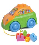 Carucior Masina Constructor cu Blocuri de Constructie, Plastic, Peste 1 An, Dimensiuni 25x16x18 cm