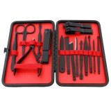 Cumpara ieftin Trusa completa de unghii, 16 piese , manichiura si pedichiura profesionala, cu instrumente din otel inoxidabil si carcasa eleganta negru-rosu