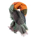 Esarfa cu imprimeu in carouri, portocaliu cu verde 140 x 140 cm