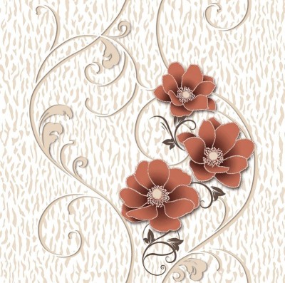 Tapet floral, crem, caramiziu, dormitor, living, Akryl, 33768 foto