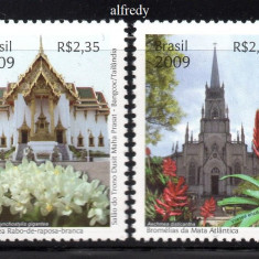 BRAZILIA 2009, Flora, Arhitectura, Emisiune comuna Thailanda, MNH, serie neuzata