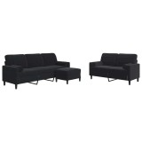 Cumpara ieftin Set de canapele cu perne/rulouri, 3 piese, negru, catifea