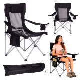 Scaun de camping pliabil, cu tetieră, suport pentru pahar și buzunar