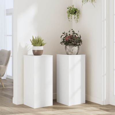 vidaXL Suporturi de plante, 2 buc., alb, 30x30x70 cm, lemn prelucrat foto