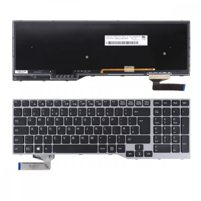 Tastatura laptop noua Fujitsu Lifebook E753 E754 E557 E756 SILVER FRAME BLACK Backlit UK foto