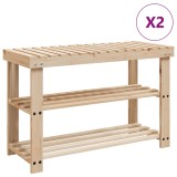 Cumpara ieftin Pantofar 2-in-1 cu banca, 2 buc., lemn masiv