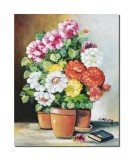 Tablouri flori pictat manual, Aranjament cu bujori si carte, 50x40cm ulei pe panza