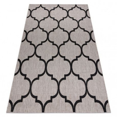 Covor sisal Floorlux 20608 marocani trellis argintiu si negru, 80x150 cm foto