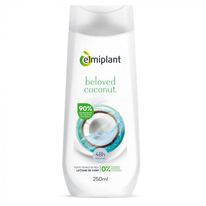 Lotiune de Corp Elmiplant Beloved Coconut, 250 ml, Parfum Cocos, Lotiuni Hranitoare pentru Toate Tipurile de Piele, Lotiune de Corp cu Ingrediente Nat