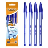 Set Pixuri BIC Ballpen Cristal Soft, 4 Bucăți, Cerneală Albastră, V&acirc;rf 1.2mm, Scriere Medie