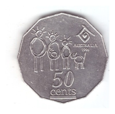 Moneda Australia 50 cents/centi 1994, anul familiei, stare buna, curata foto
