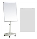 Flipchart Magnetic Mobil 70x100 cm, Brate Laterale, Stativ Reglabil Aluminiu, Roti Blocabile + Hartie Flipchart