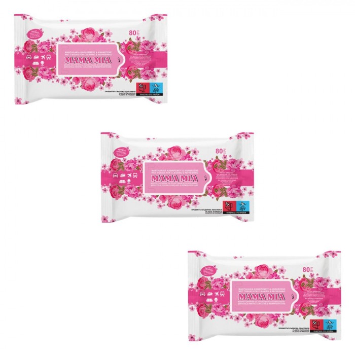 șervețele Umede, Mama Mia, Floral, Set 3x80 Bucăți