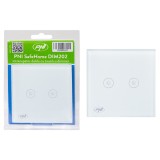 Intrerupator dublu cu touch si dimmer PNI SafeHome DIM202, 2X700W, Live Wire, fara nul, sticla