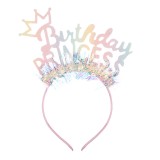 Bentiță de Petrecere cu Tiara și Beteală Holografică, Roz, Mesaj Birthday Princess, CMCLASS