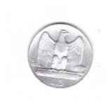 Moneda Italia 5 lire 1928, stare foarte buna, curata