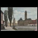Carte poștală veche Oradea &ndash; Malul Crisului cu Primaria &ndash; 1913