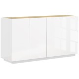 HOMCOM Bufet de Bucătărie cu Uși Amortizate și Rafturi Reglabile, pentru Sufragerie sau Living, 140x40x75 cm, Alb Lucios | Aosom Romania