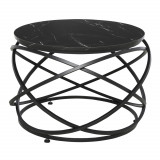 HOMCOM Masuta pentru Cafea Rotunda, Blat Efect Marmura, Cadru din Metal, Negru &Phi;65 x 44.5cm