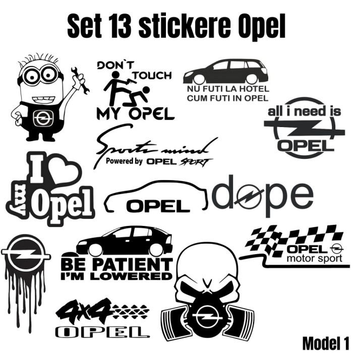 Set 13 Stickere Auto Opel , Logo si Design Performance, Rezistente la Apa