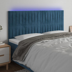 vidaXL Tăblie de pat cu LED, albastru &amp;icirc;nchis, 180x5x118/128cm, catifea foto