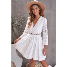 B717-2 Rochie casual din dantela cu maneci transparente si decolteu adanc