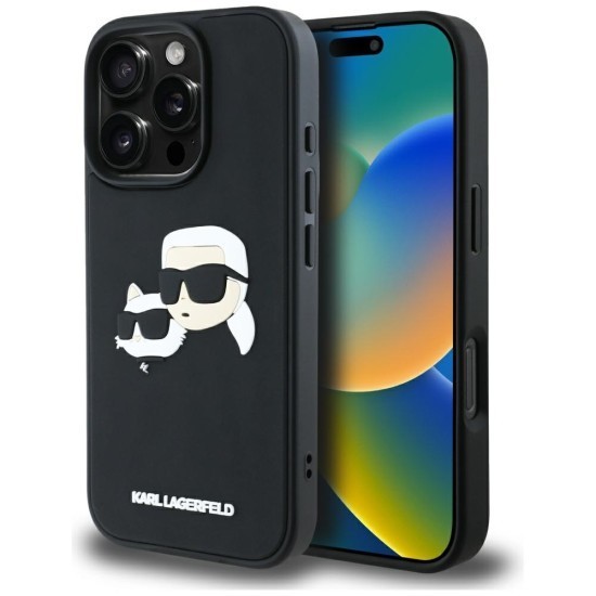 Husa pentru iPhone 16 Pro - Karl Lagerfeld 3D Design (KLHCP16LRBCKCHLK) - Rubber Karl&amp;Choupette