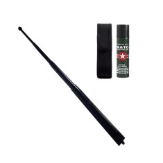 Set baston telescopic din otel si spray paralizant , 110 ml, negru, 77 cm, 4 sectiuni , husa inclusa