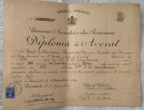DIPLOMA DE AVOCAT. UNIUNEA AVOCAȚILOR DIN ROM&Acirc;NIA SEMNATA DE CONSTANTIN NAUMESCU. 1934