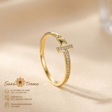 Inel Litera T , model fin cu zirconia, placat cu aur 14K - marime 9