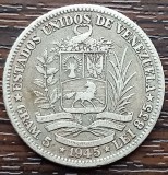 (A380) MONEDA DIN ARGINT VENEZUELA - 1 BOLIVAR 1945, 5 GRAME, PURITATE 835