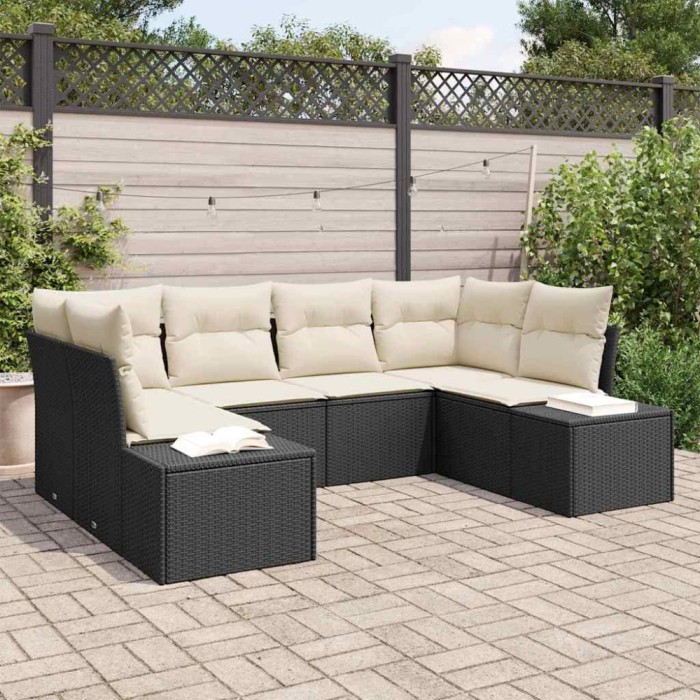 vidaXL Set de canapele pentru grădină cu pernă 6 pcs Negru Rattan poli 3347197