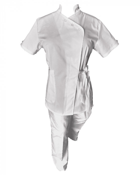 Costum Medical Pe Stil, Alb cu Elastan, Model Andreea - 4XL, M