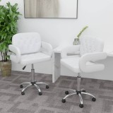Cumpara ieftin Scaune de bucătărie pivotante, 2 buc., alb, piele artificială