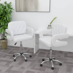 Scaune de bucătărie pivotante, 2 buc., alb, piele artificială foto