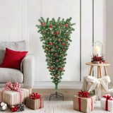 Brad de Craciun artificial cu bile, rasturnat si luminat 120 cm